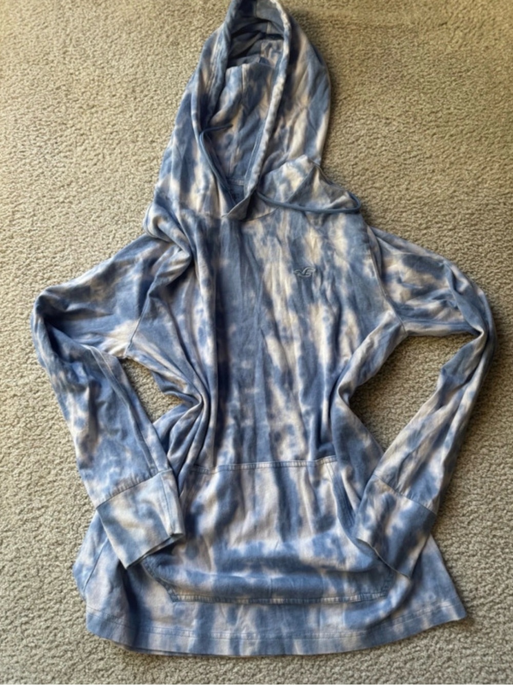 Hollister Blue & White Tie-Dye Hooded Sweater y2k